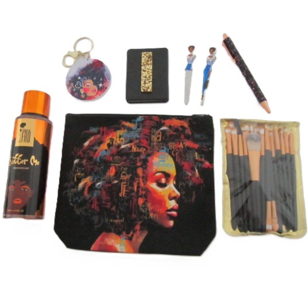 Cosmetic Bag Mirror Brushes Tweezers File Brushes Pen Key PardonMyFro Butter Me - Picture 2 of 6